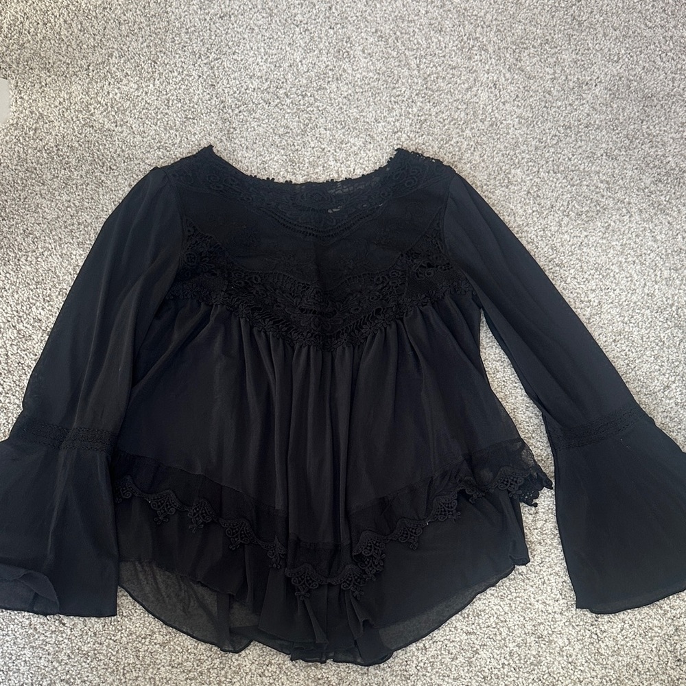 Altar'd State Black Lace Detail Women's Top
